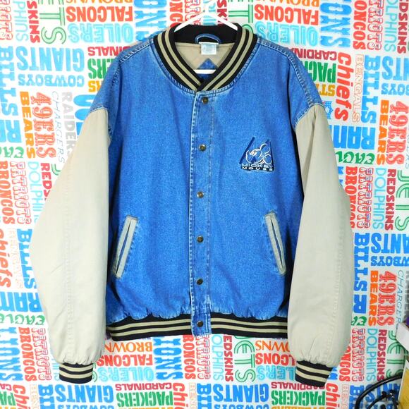 VTG 90s Walt Disney World Mickey Mouse Denim Varsity Jacket Size XL Embroidered - Picture 1 of 8